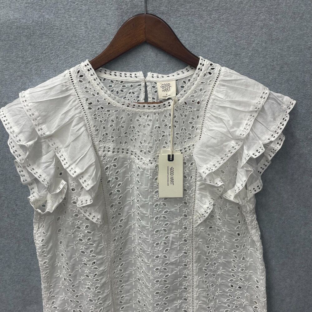 Good Hart White Eyelet Lace Ruffle Top Boho Cottagecore NWT Small - Picture 8 of 10